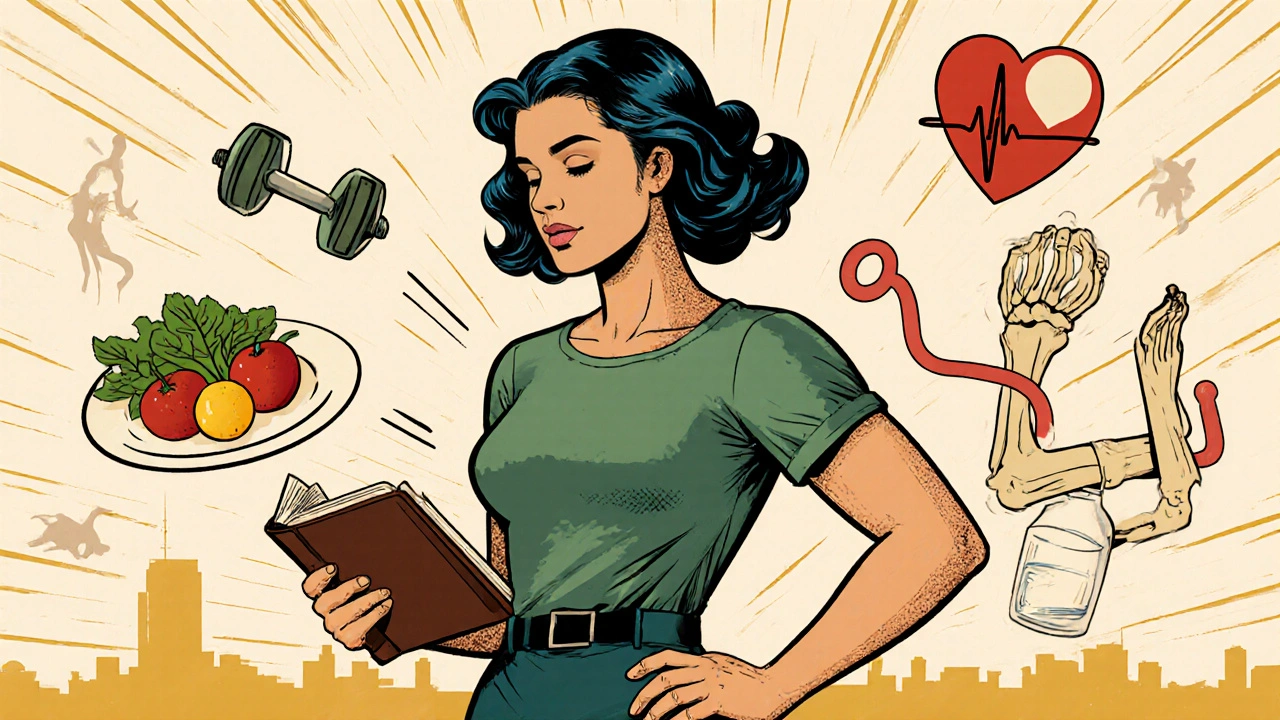 Empowered woman practicing healthy habits to manage menopause symptoms.