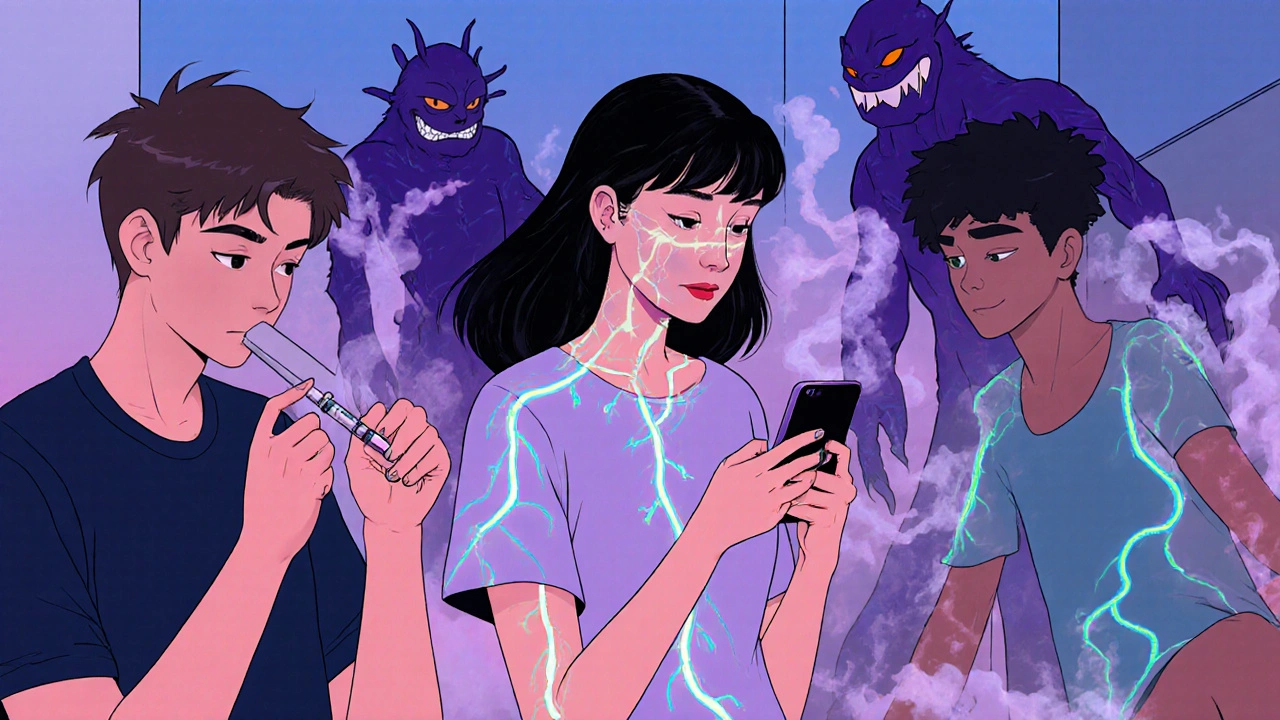 Patients using biologics in daily life, with glowing drug pathways and dissolving infection shadows.