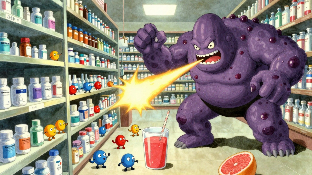 A chaotic pharmacy shelf battlefield with 1,247 drug characters fighting a ritonavir giant in vibrant, swirling colors.