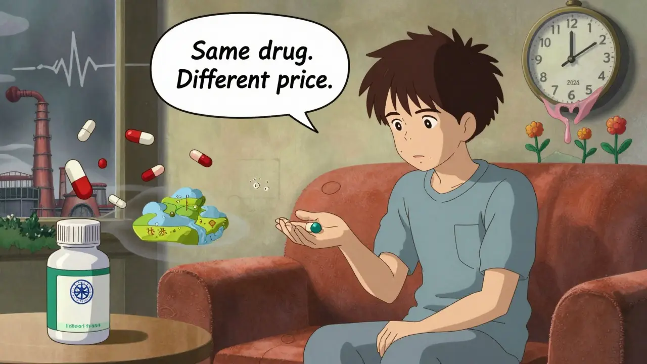 A person holding a morphing pill as abstract factory and clock imagery surrounds them in a dreamlike room.