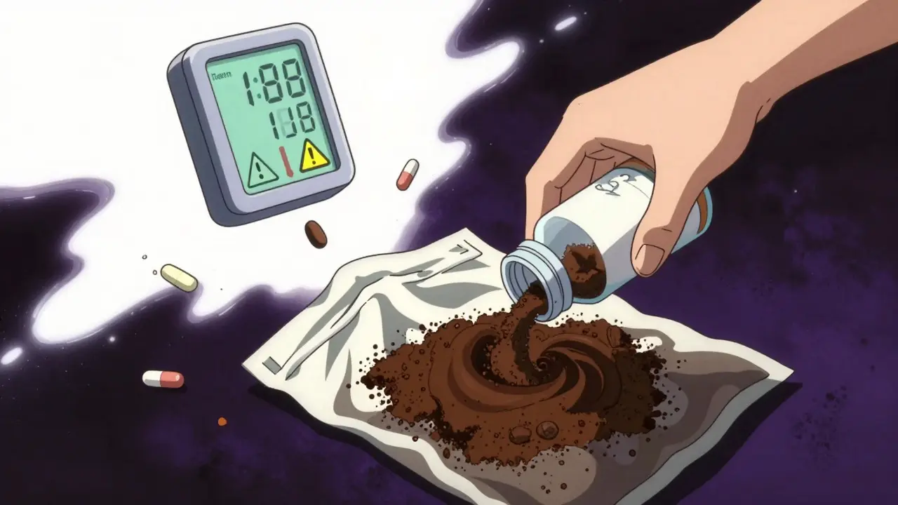Abstract anime depiction of proper drug disposal and environmental monitoring