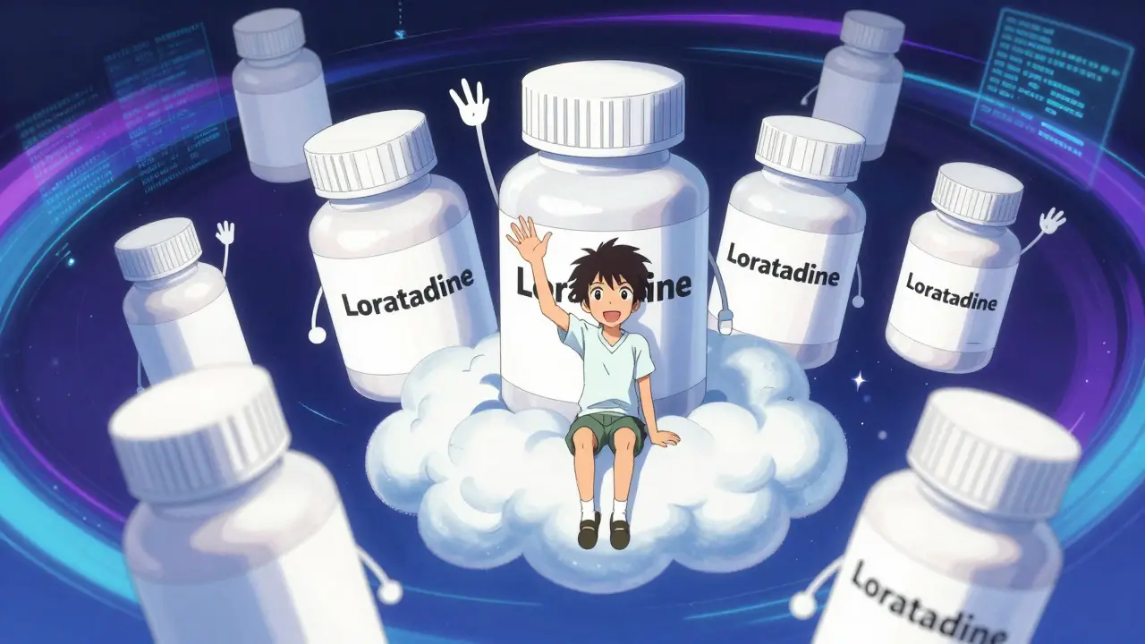 Whimsical anime scene of happy generic pill bottles floating in digital space