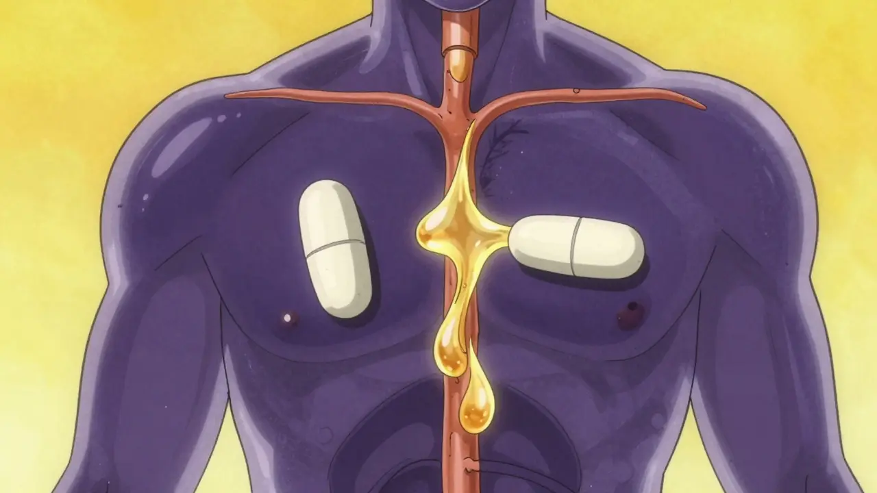 Abstract illustration showing identical drug absorption in the bloodstream