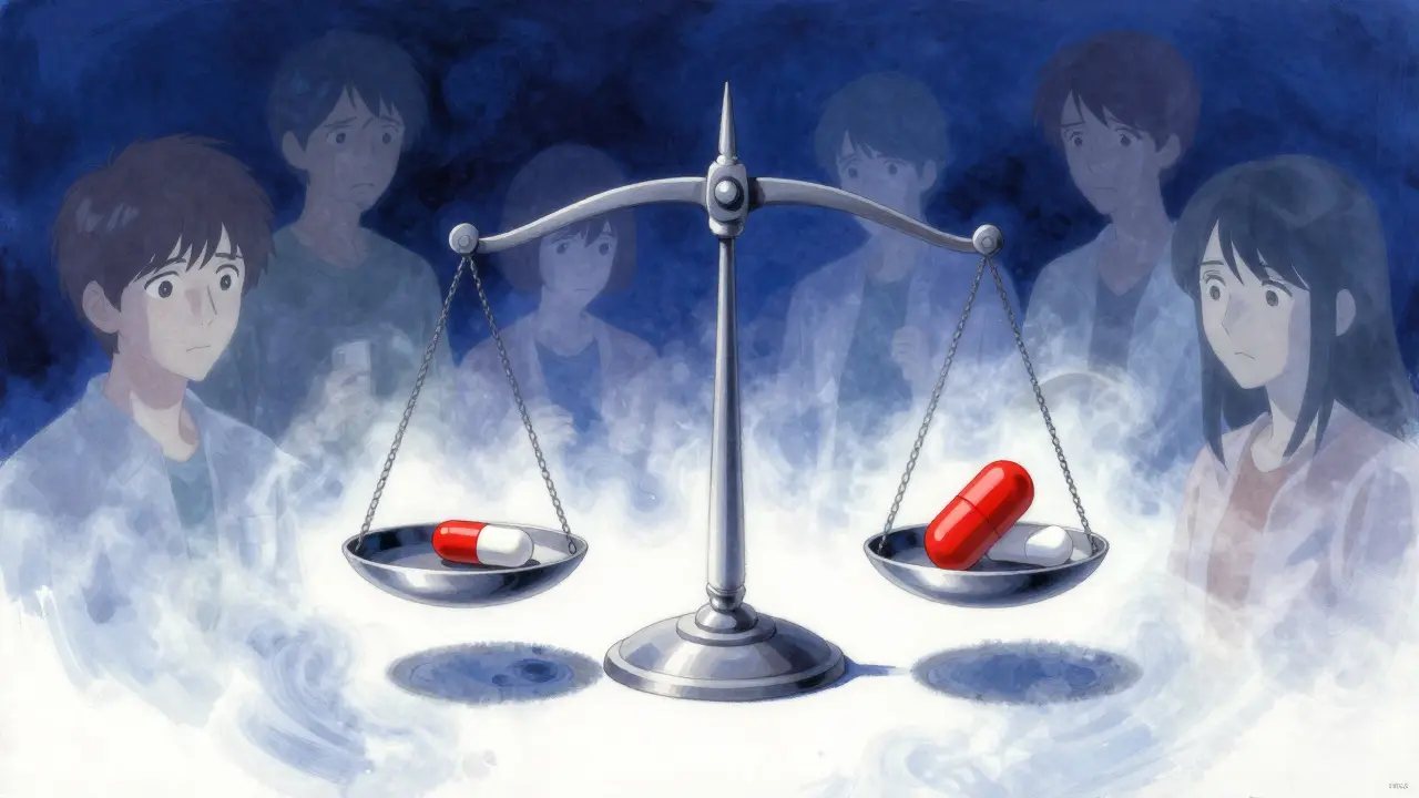 Delicate balance scale representing sensitive NTI medications in anime style