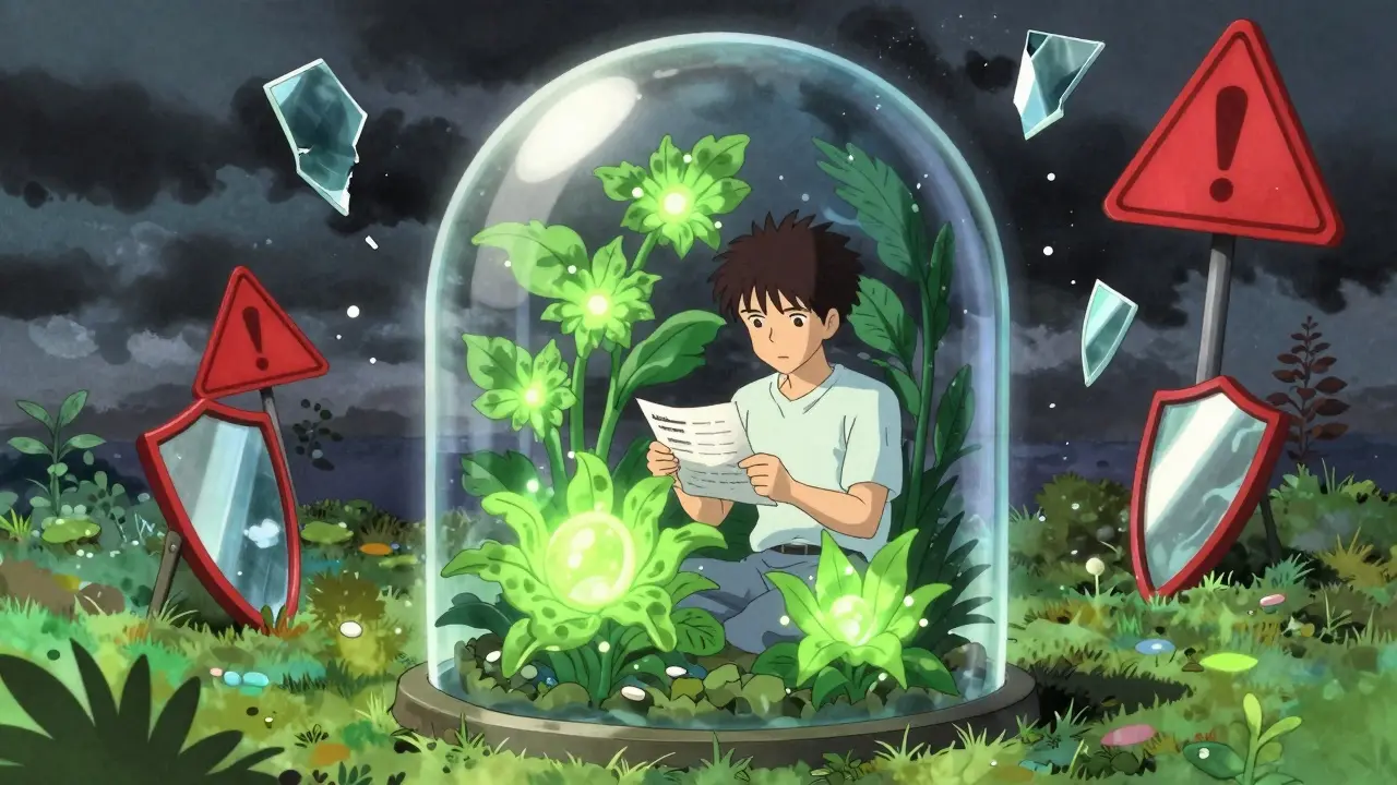 Surreal garden of safe meds protected from chaos