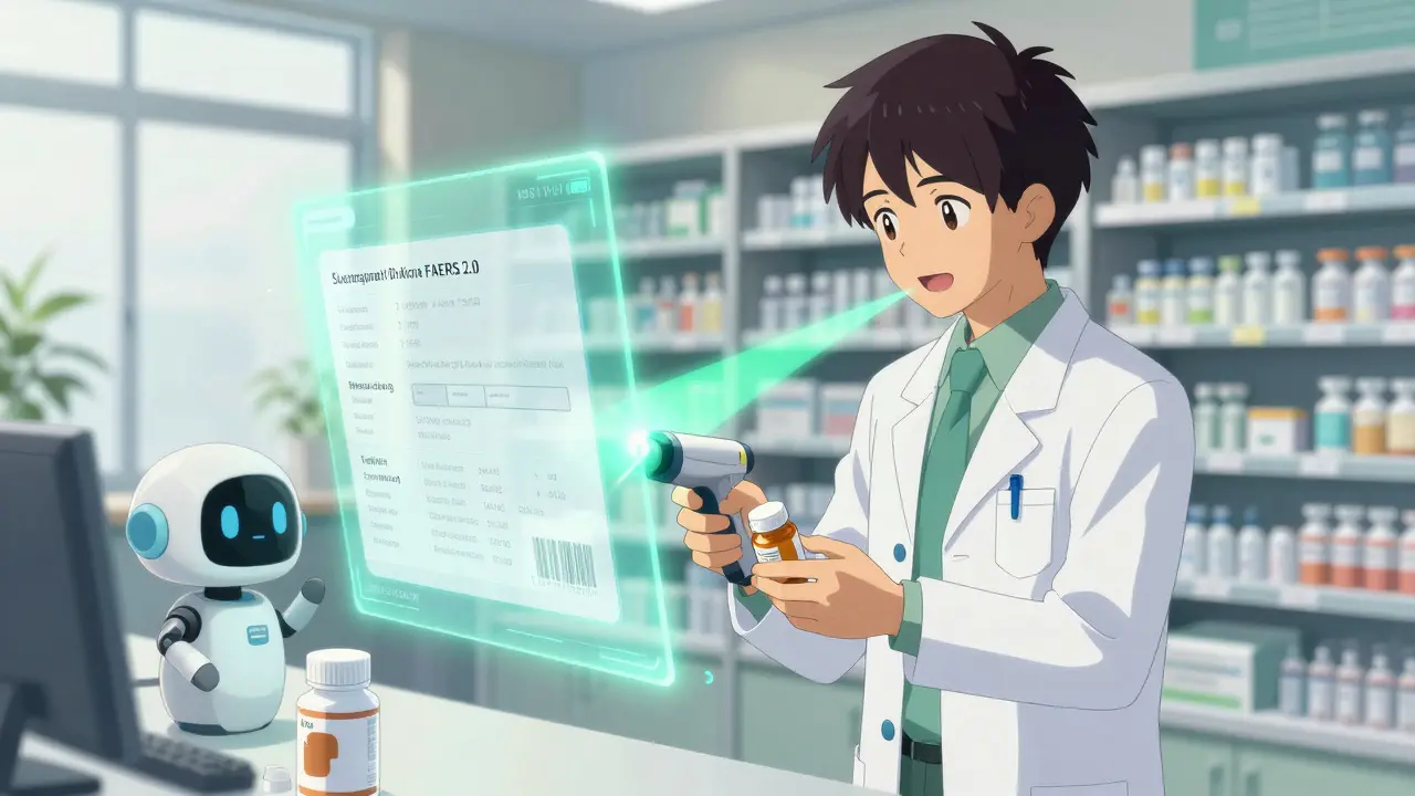 Anime depiction of barcode tech improving generic drug safety reporting