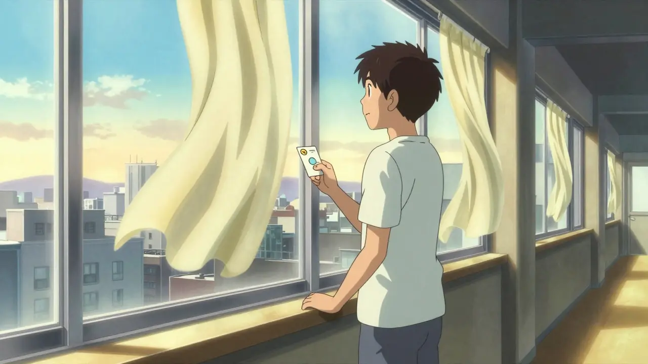 Anime style image of a recovering patient holding a medical alert card