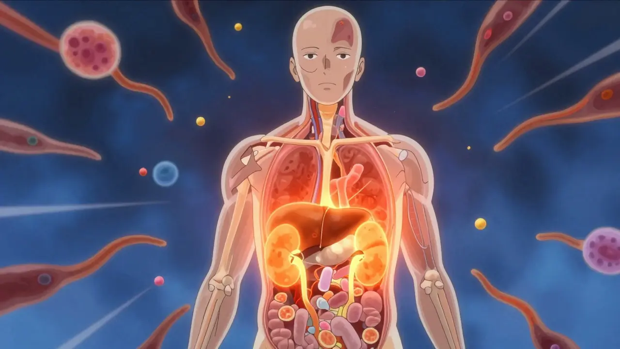 Anime style visualization of internal organ inflammation and immune response