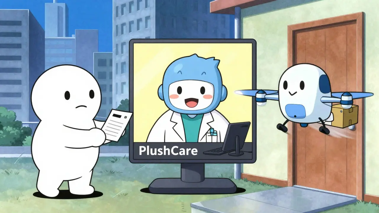 Anthropomorphic healthcare platforms offering prescriptions via telehealth and delivery